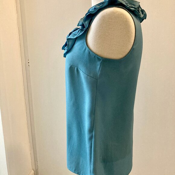 CLEARANCE - FINAL PRICE: Ann Taylor Loft Teal Ruffled, Sleeveless Blouse Size SM - Picture 6 of 15